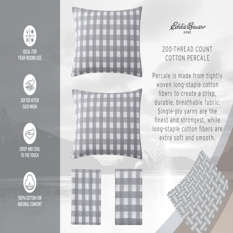 Eddie Bauer - Full Sheets, Cotton Percale Bedding Set, Crisp & Cool Home Decor, Dorm Room Essentials (Smokey Bear Camp Grey, Full) - Image 5
